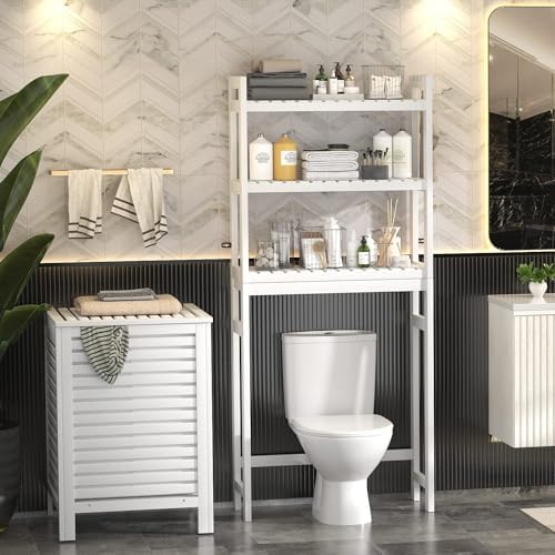 Homykic Over The Toilet Storage, 3-Tier Bamboo Bathroom Shelf, White - Image 4