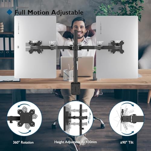 BONTEC Dual Monitor Desk Mount, 13-27 Inch, 22lbs, VESA 75x75/100x100,Black - Image 2