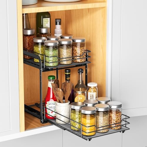 RCHYFEED 2 Tier Pull Out Spice Rack for Cabinet,7.5" Wx10.5 Dx9.5 H - Image 3
