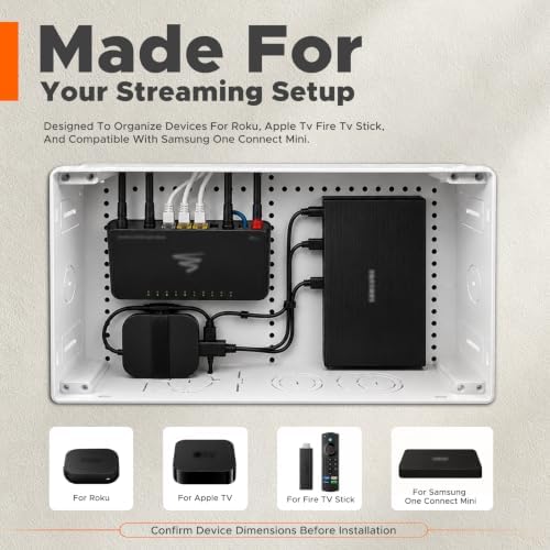 Rogierra 9" in-Wall Media Box,Recessed TV Outlet & Structured Media Enclosure, WiFi-Friendly Cable Management for Roku, Apple TV, Fire TV Stick, Compatible with Samsung One Connect Mini - Image 2