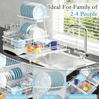 2 Tier Dish Drying Rack, Large Extendable Dish Racks for Kitchen Counter , Dishrack with Drainboard, 2-in-1 Anti-Rust Stainless Steel Dish Drainer with Utensil Holder (White, double of Dish Rack) - Image 2