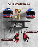 Motorcycle Helmet Holder Wall Mount, 2 Tier Helmet Rack with 2 Hat Stands - Image 4