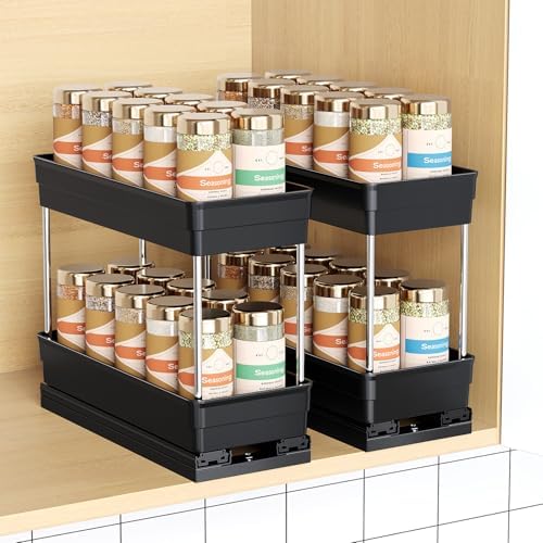 Pull Out Spice Rack Organizer for Cabinet, 2 Pack 2 Tier Sliding Spice Rack by Mystozer