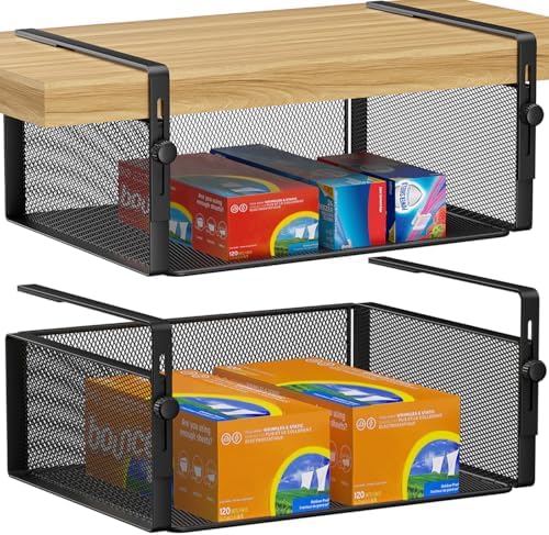 AmonHouseware 2Pack Under Shelf Basket,Adjustable Hanging Holder,Black by AmonHouseware