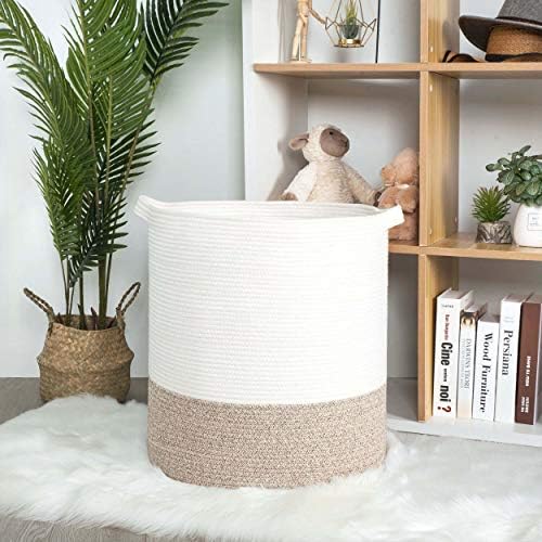 MINTWOOD Design 83L Extra Large 20x18 Inches Decorative Woven Cotton Rope Basket, Tall Laundry Basket Hamper, Blanket Basket for Living Room, Round Storage Baskets for Pillows, Towels, Light Brown - Image 4