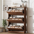 Xixini Shoe Storage Cabinet for Entryway with 3 Flip Drawers, Sturdy Wood Hidden Shoe Storage, Freestanding Narrow Slim Shoe Organizer for Front Door Entrance, Living Room, Hallway, Bedroom, Walnut by Xixini