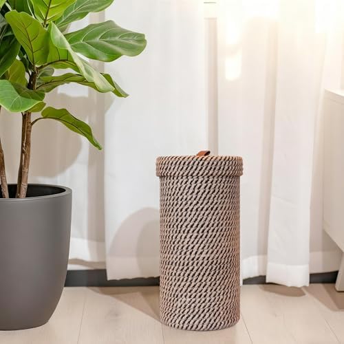 Handmade Cotton & Jute Toilet Paper Holder – Woven Toilet Paper Stand & Storage Basket with Lid, Freestanding Organizer for Bathroom, Fits 3 Mega Rolls 14" x 7'' - Image 6