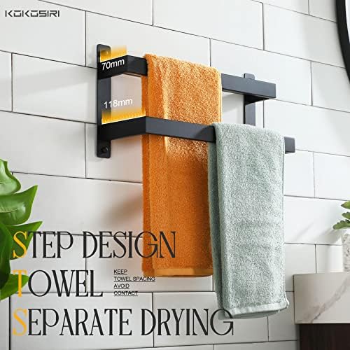 KOKOSIRI Towel Bars Black Bath Towel Holders 16 Inches Bathroom 2-Tiers Ladder Towel Rails Wall Mounted Towels Shelves Rack Stainless Steel, B5008BK-L16 - Image 6