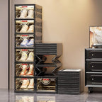 Foldable Shoe Rack Organizer Stackable Shoe Storage Box for Entryway, Closet & Bedroom Large Capacity Sneaker Containers Bins with Lids 6 Pack Black - Image 6