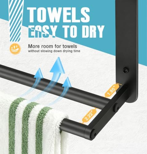 VOTZAAQ Black Towel Racks for Bathroom, Stainless Steel, 32 Inch - Image 3
