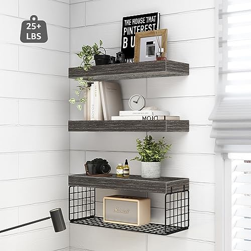 QEEIG Bathroom Shelves Over Toilet Wall Mounted (Grey, Set of 3, 15.7") - Image 4