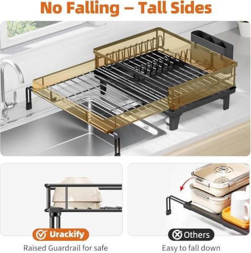 Urackify Expandable Sink Dish Drying Rack for Kitchen Counter, 1-Tier Black - Image 5