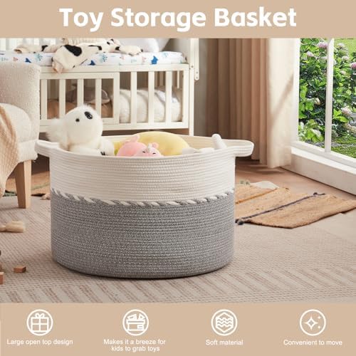 OIAHOMY 125L Extra Large Blanket Basket, Jumbo Cotton Laundry Basket Grey - Image 4
