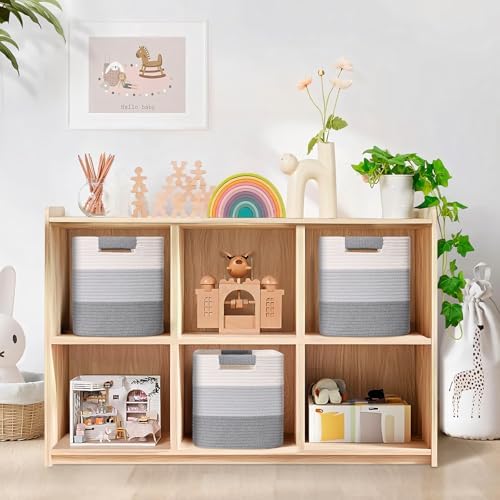 11 Inch Storage Cubes, 3 Pack Cube Storage Bins for Organizing, Cotton Rope Woven Baskets for Shelves, Bathroom, Kids Room, Closets, Baby Nursery - Image 2