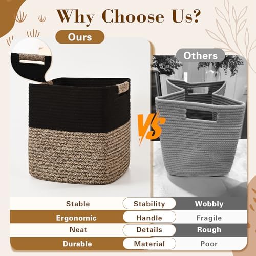 11 Inch Storage Cubes, 3 Pack Cube Storage Bins for Organizing, Cotton Rope Woven Baskets for Shelves, Bathroom, Kids Room, Closets, Baby Nursery - Image 4