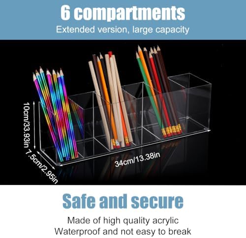 2 Pack Acrylic Pencil Holder 6 Compartments Clear Pen Organizer - Image 2