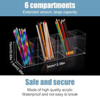 2 Pack Acrylic Pencil Holder 6 Compartments Clear Pen Organizer - Image 2
