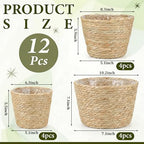 AceOrbit 12 Pcs Wicker Plant Basket Bulk with Liners Woven Planter Baskets Bulk for Indoor Outdoor Seagrass Plants Woven Wicker Baskets for Flower Pots Cover and Room Decor (Mixed Size,Rustic) - Image 4