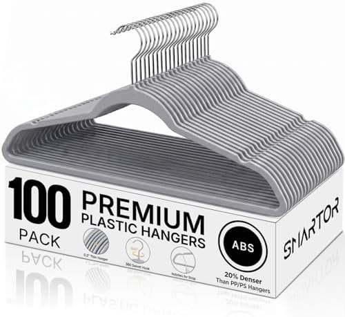 SMARTOR Plastic Hangers 100 Pack - Thin Hangers for Space Saving - Gray by Smartor