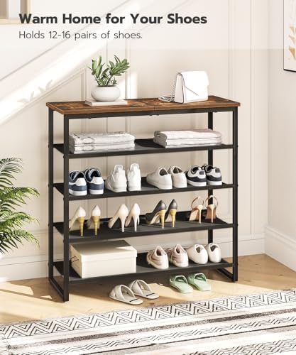HOOBRO Shoe Rack, 5 Tier Shoe Storage Organizer with 4 Oxford Fabric Shelves and Top Panel, Holds 16-20 Pairs of Shoes, for Entryway and Closet, Industrial, Rustic Brown BF50XJ01 - Image 4