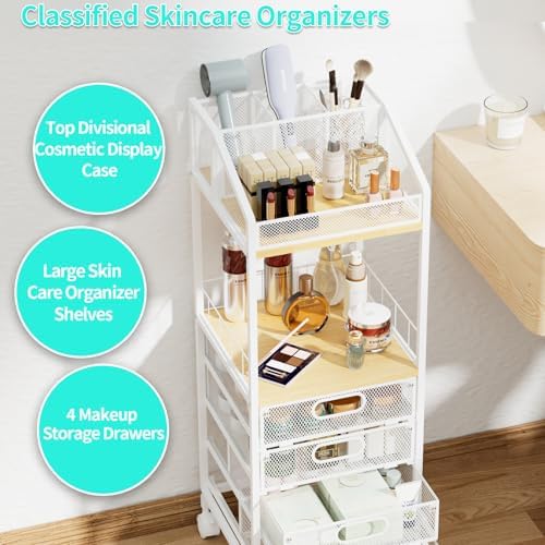 HapiRm Rolling Cart Makeup Organizer - Metal Makeup Cart with Wheels and Drawers for Small Spaces & Messy Vanities, Space-Saving Beauty Cosmetics Cart Storage Cabinet Stand for Perfume Hair Tools - Image 3