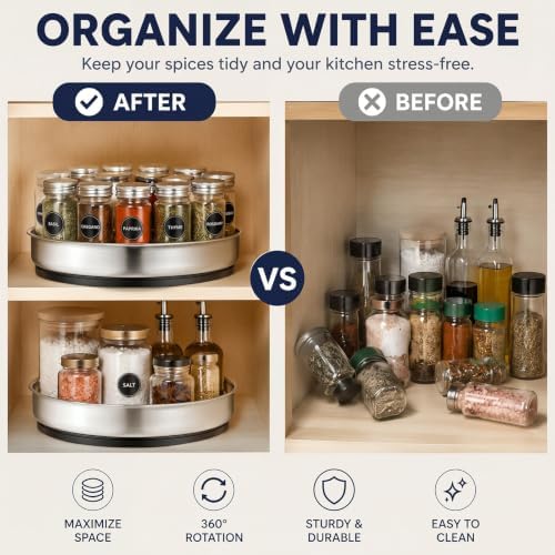 Mifoci 2 Pcs 10" Stainless Steel Lazy Susan Organize, Turntable Spice Rack - Image 4