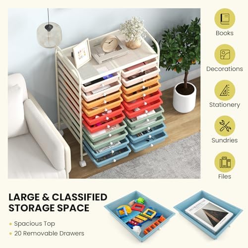 COSTWAY 20-Drawer Rolling Storage Cart, Utility Storage Organizer Cart - Image 7