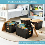 Bagnizer 2 Pack Tall Plastic Storage Bins with Bamboo Lids, 10.8qt Stackable Storages Baskets for Organizing Desktop Closet Playroom Classroom Office, 12"L x 8.3"W x 6.1"H, Black - Image 4