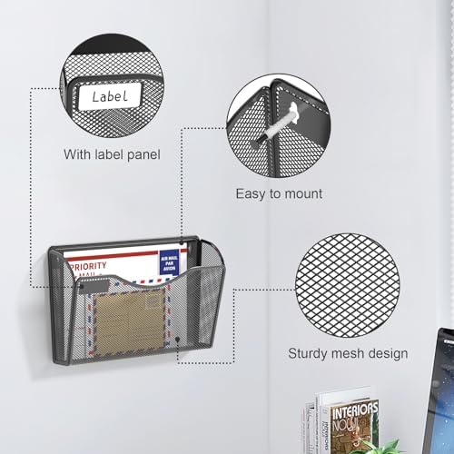 samstar 6 Pack Mesh Wall Mounted File Holder Metal Wall File Pocket Mail Organizer for Office/Home(with Label Panel) - Image 5