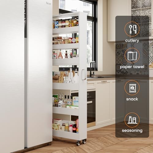 Slim Storage Cart, Lightweight 6 Tier Metal Rolling Utility Kitchen Cart on Wheels, Mobile Storage Shelving Unit Organizer for Bathroom Laundry Office Narrow Places (White, 6" D) - Image 2