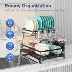 Simple Trending Dish Drying Rack, 2-Tier with Utensil Holder, Black - Image 4