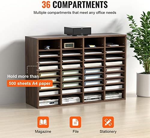 VEVOR Literature Organizers, 36 Compartments Office Mailbox with Adjustable Shelves, Wood Literature Sorter 39.3x12x26.8 inches for Office, Home, Classroom, Mailrooms Organization, EPA Certified Brown - Image 4