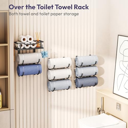 SWTYMIKI Over the Door Towel Rack - 9 Tier Towel Racks for Bathroom Wall Mounted, Towel Holder with Shelf, Hanging Rolled Towel Storage Organizer for Small Bathroom, Camper, RV, Black - Image 4