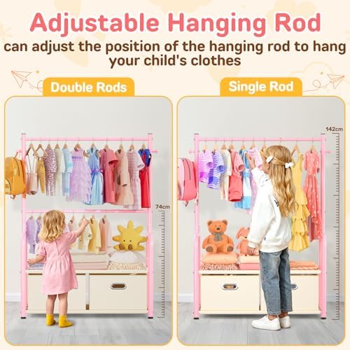 Kids Clothing Rack 2 Tier Baby Closet Pink Toddler Dress up Racks - Image 2