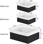 Vagusicc Storage Basket, 3-Pack Woven Paper Rope Wicker Baskets for Storage with Handles, 15 Inches Large Cube Storage Bins Woven Storage Baskets with Liners for Shelves Organizing & Decor, Black - Image 3