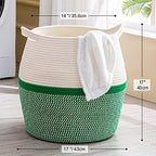 KAKAMAY Woven Baskets for Storage(17"x17"),Large Cotton Rope Woven Baby Laundry Hamper,Collapsible Laundry Basket, Blanket Basket for Organizing Living Room,Nursery,Pillows,Toy Chest(Green) - Image 6