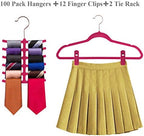 VECELO Premium Velvet Suit Hangers Heavy Duty (100 Pack) - Non Slip & Space-Saving Clothes Hangers with 12 Finger Clips and 2 Tie Rack Excellent for Men and Women (Rose) - Image 2
