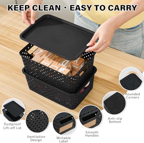 10 Pack Small Plastic Storage Bins with Lids, Stackable Plastic Storage Baskets for Organizing with Handles, Organizer Bins with Labels for Room, Craft, Containers for Pantry Organizers and Storage - Image 3