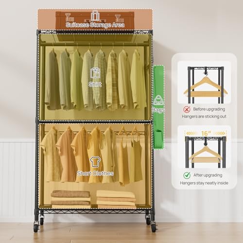 Golpart Heavy Duty Rolling Clothes Rack Wheels Portable Metal Garment Rack - Image 4