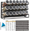 SpaceAid Spice Rack Organizer with 21 Spice Jars, 386 Spice Labels, Chalk Marker and Funnel Set for Cabinet, Countertop, Pantry, Cupboard or Door & Wall Mount - 21 Jars, 13.4" W × 9" H, Black by SpaceAid