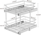 EZKAZA Pull Out Cabinet Organizer for Kitchen Utensil 14.5" W x 21" D, 2-Tier Cabinet Pullout Shelves and Drawer Organizer Slide Out Pantry Storage Basket, Bottom Basket 13.2" W x 20.4" D x 4.7" H - Image 6