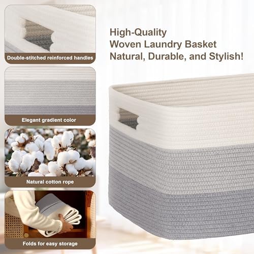 72L Large Woven Laundry Basket Hamper with Handles, Gradient Grey - Image 5