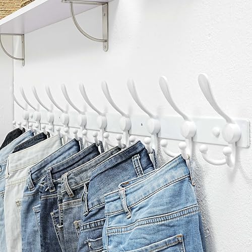 Dseap Coat Rack Wall Mount 37 Inch, Heavy Duty 12-Gauge Base vs Flimsy 1mm, Double-Thick Solid Anti-Snap Hooks, 16” Stud-Mount, Stainless Steel 10-Hook Hanger for Closet Entryway, White - Image 5