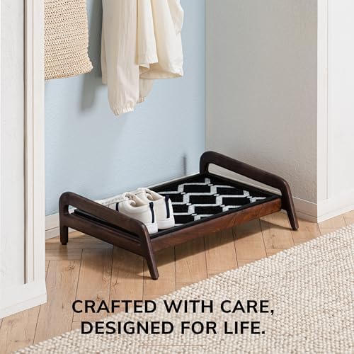 Anji Mountain Heavy Duty Waterproof Wooden Shoe Storage Mat Organizer/Boot Storage Tray Multi Use for Entryway with Coir, Black and Ivory Diamond Insert, 1 Tier, Fits 2 Pair (26.5" Wide) - Image 5