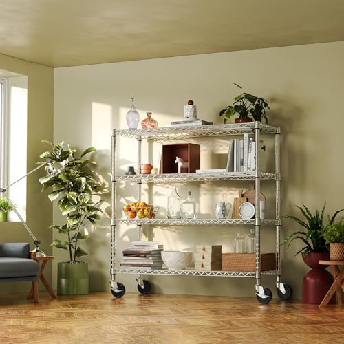 IZEUK 4-Tier Heavy Duty Metal Wire Shelving Unit, Adjustable Storage Rack Organizer for Garage, Kitchen, Office, Pantry, Warehouse (Chrome, 17.7" D x 47.2" W x 59.1" H) - Image 7
