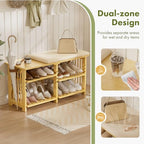 Amazer Bamboo Shoe Rack Bench, 3-Tier Shoe Bench Height Adjustable, Entry Bench with Side Storage Strap, Shoes Organizer Storage Bench, Shoe Shelf with Seat Cushion for Entryway, Living Room, Hallway - Image 5