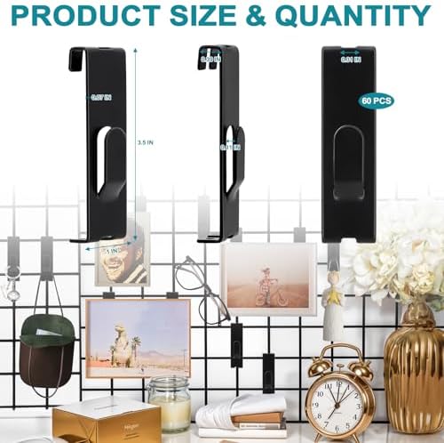 60 Pcs Grid Hooks for Wall, Metal Gridwall Picture Hooks for Display Panels - Image 2