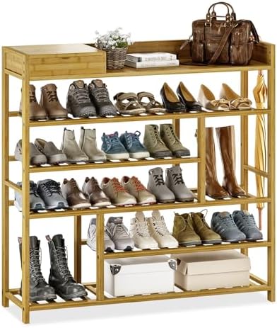 Bamworld Shoe Rack for Front Door Entrance Bamboo Shoe Organizer with Storage Box Free Standing Shoe Cabinet Shoe Storage Shelf for entryway, Closet and Doorway (Natural) by Bamworld