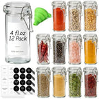 ComSaf Small Glass Spice Jars with Airtight Lids 4 oz 12 Pack with Labels by ComSaf