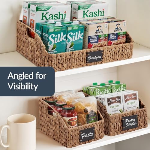 Best Choice Products Water Hyacinth Pantry Storage Baskets, Wicker Baskets w/Built-in Handles, Handwoven Shelf Baskets for Organizing, Pantry Organizers and Storage, 3-Pack - Chestnut - Image 5